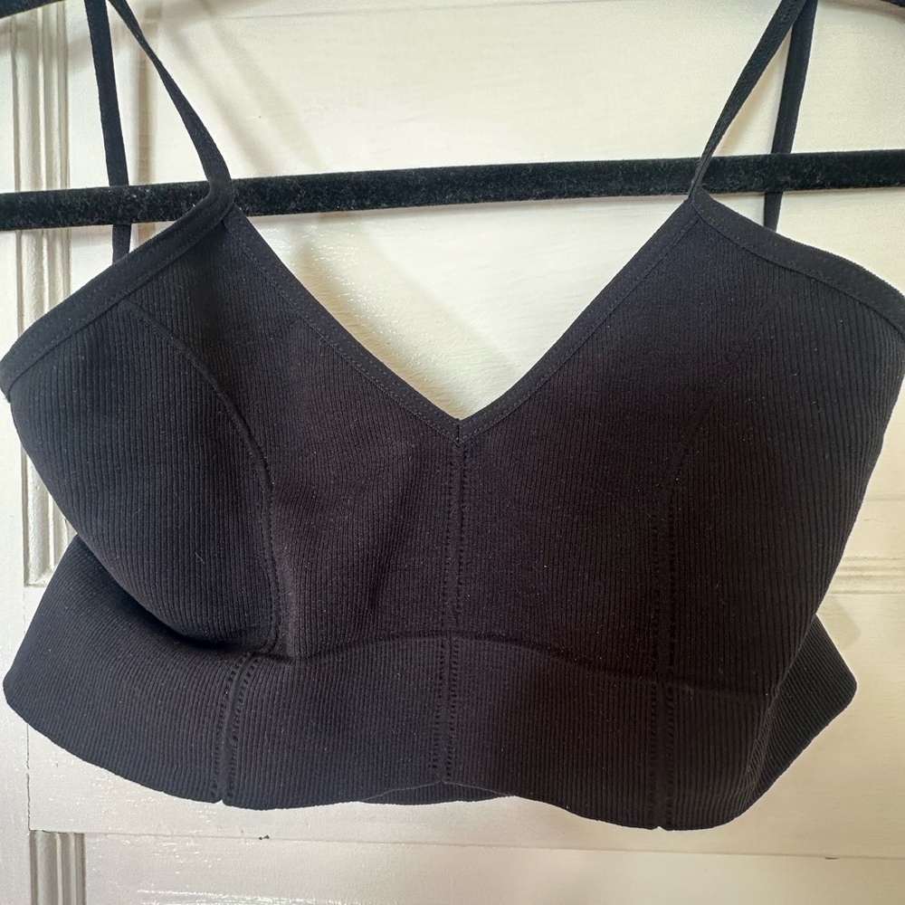 Free People Black Bralette with Spaghetti Straps and V-neckline